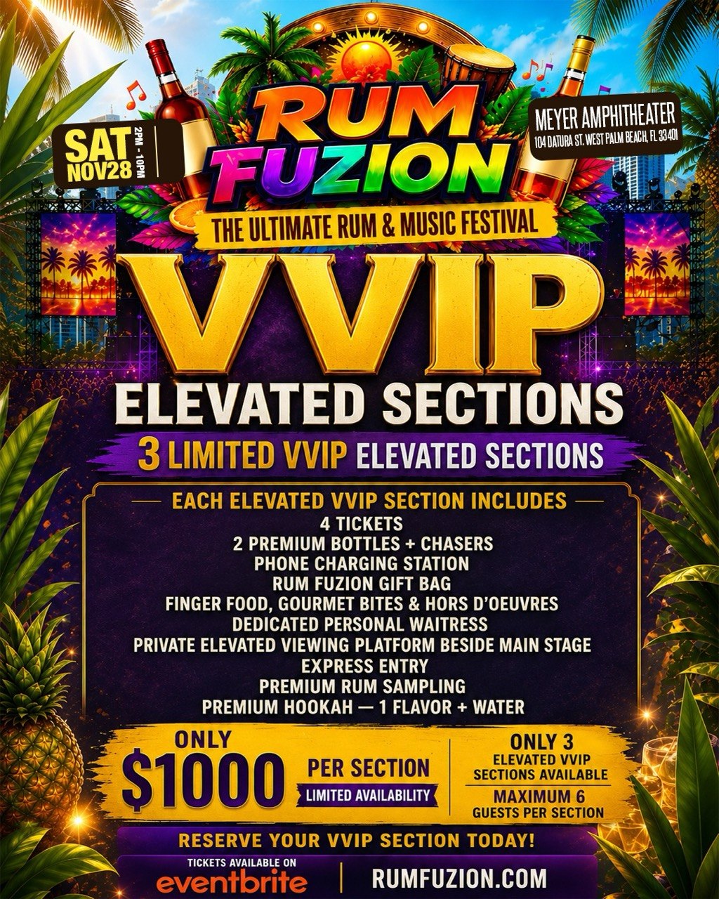 Rum Fuzion VVIP Package - elevated sections with premium bottles and personal waitress